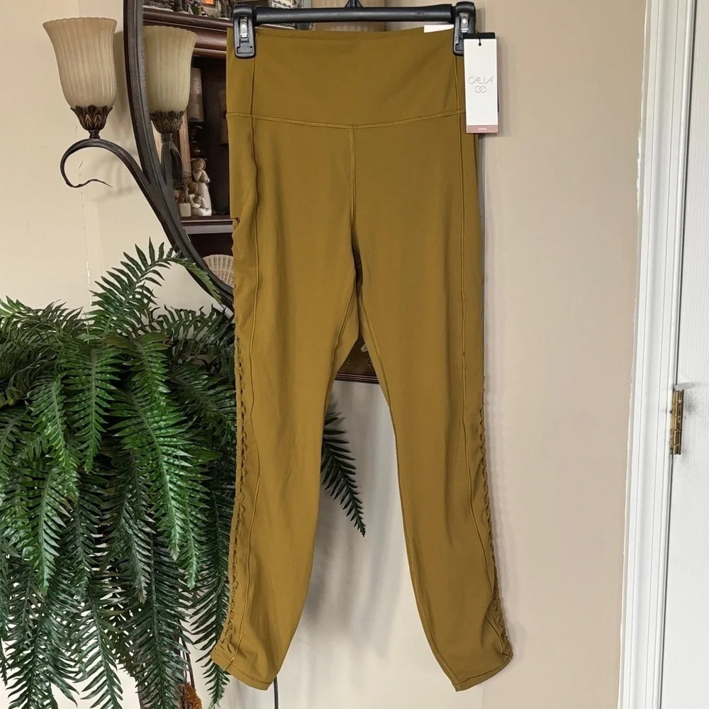 Brand New CALIA Inspire Crochet High-Rise 7/8 Leggings Fitted Tight Olive Bronze - Picture 2 of 16